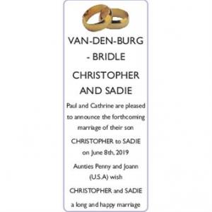 CHRISTOPHER VAN-DEN-BURG
and SADIE BRIDLE